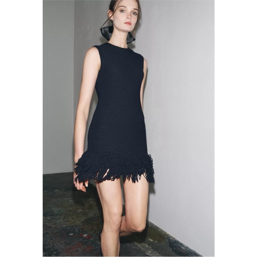 Zara FRINGED CHECKERED KNIT DRESS (or top)